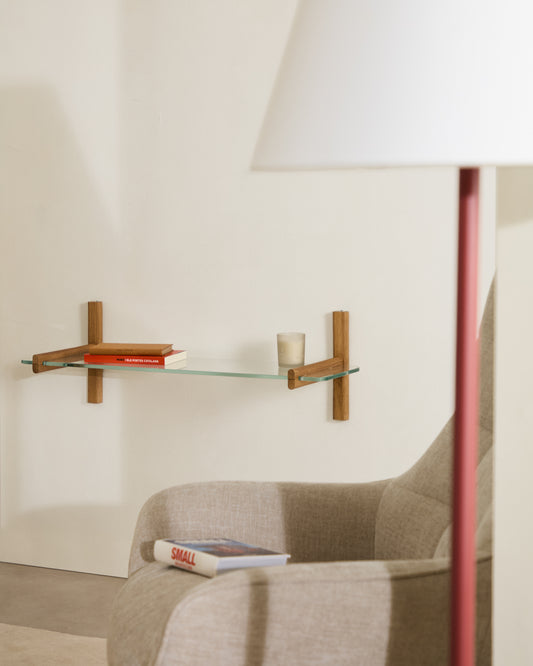 Étagère modulable Sitra 1 tablette en verre et bois de chêne 90 cm FSC Mix Credit