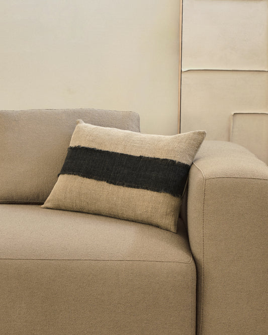 Housse de coussin Daf 100 % lin beige et gris avec franges 40 x 60 cm