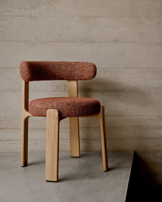 Granite chair  terracotta-coloured chenille and solid ash wood in a natural tone finish FSC 100%