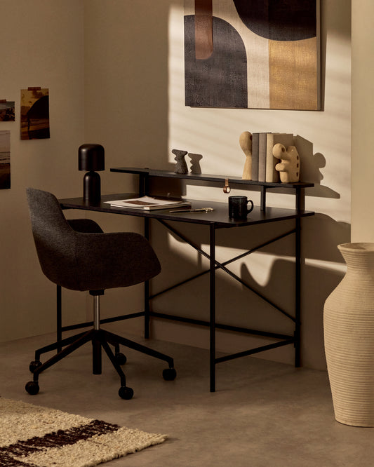 Table Galatia en mélaminé noir et pieds en métal laqué noir 120 x 60 cm