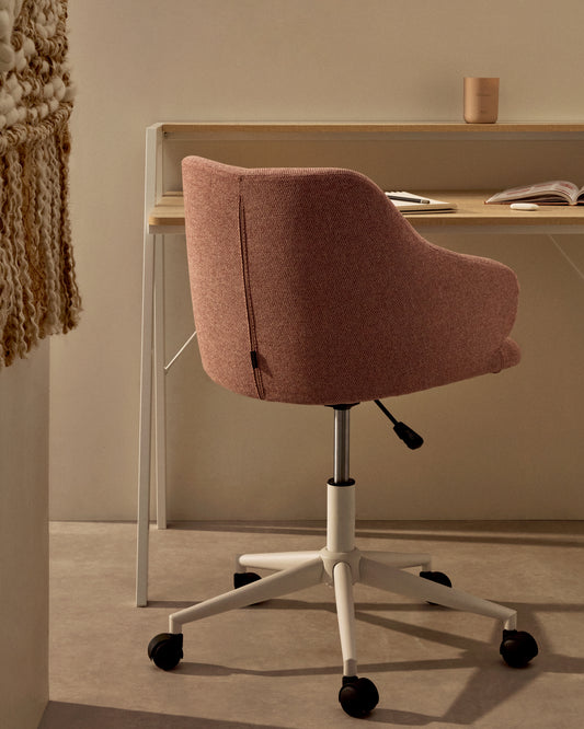 Chaise de bureau Einara rose et pieds en acier blanc mat