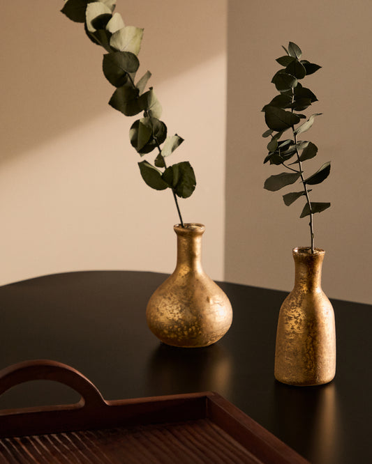 Ensemble Deila de 2 vases en verre recyclé doré 10 cm