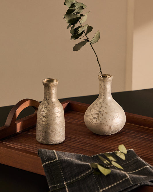 Ensemble Deila de 2 vases en verre recyclé blanc 13 cm