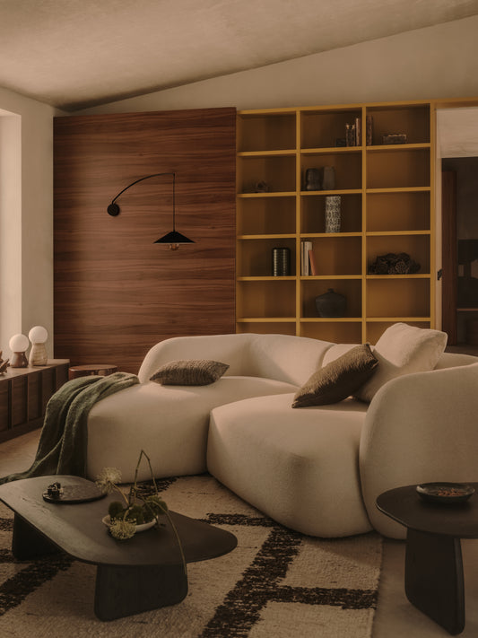 Canapé modulable Martina 3 places en chenille avec méridienne gauche couleur écrue 287 cm