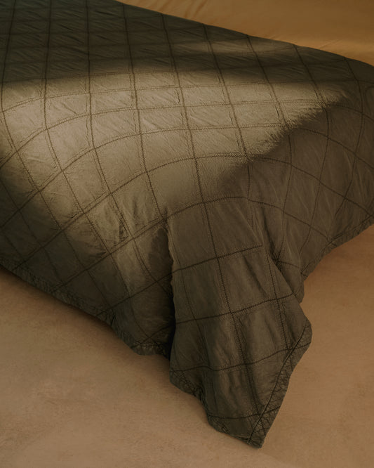 Couvre-lit Serla en tissu chenille 100 % coton vert à losanges pour lit de 150/160 cm