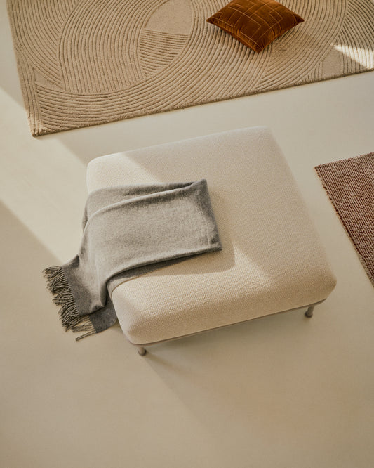 Repose-pieds Aurum chenille écrue et base en métal gris mat 85 x 85 cm FSC Mix Credit
