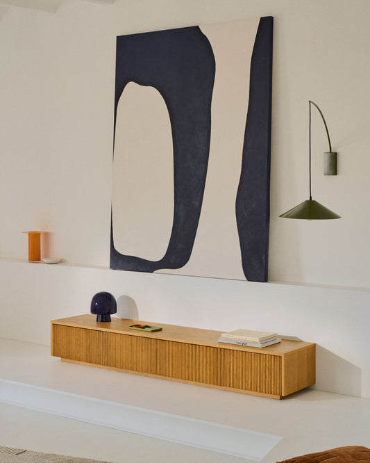 Meuble TV Helvine 4 tiroirs en placage de chêne 200 x 30 cm FSC 100 %