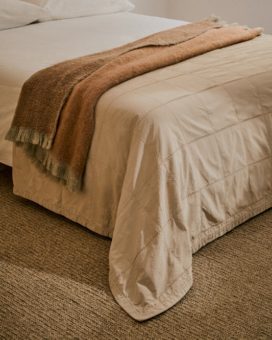 Couvre-lit Isor en tissu chenille 100 % coton écru à carreaux pour lit de 90/135 cm