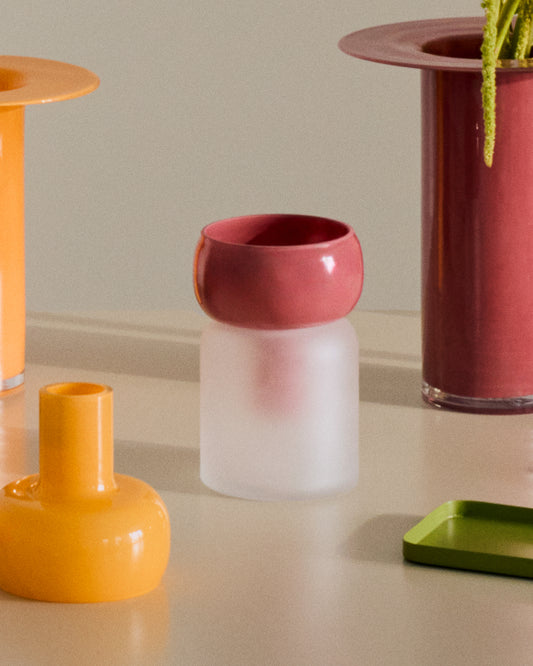 Vase Kelse en verre transparent et rose 19 cm