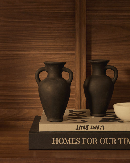 Ensemble Tefare de 2 vases en terre cuite finition noire 18 cm / 18 cm