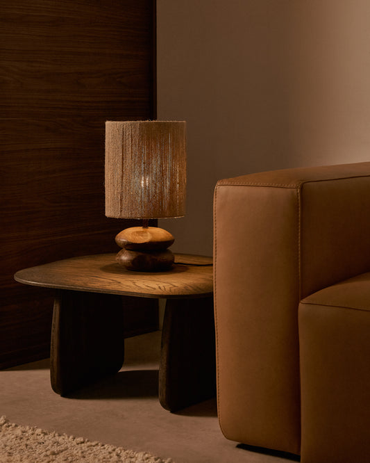 Lampe de table Kor en bois d’acacia finition foncée et jute