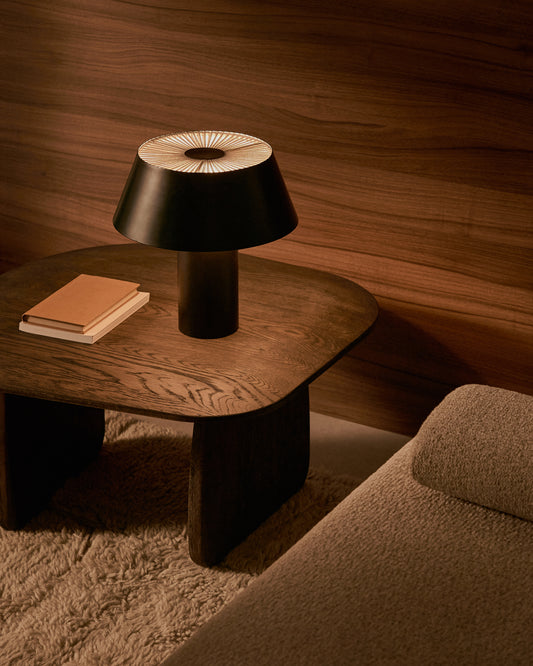 Lampe de table Ancare en métal noir et corde beige