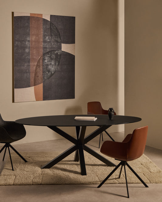 Table Argo en verre noir avec pieds en acier finition noire Ø 200 x 100 cm