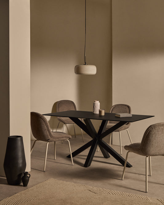 Table Argo en verre noir avec pieds en acier finition noire 160 x 90 cm