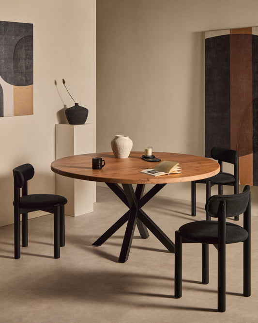 Table ronde Argo en bois d’acacia et pieds en acier finition noire Ø 150 cm