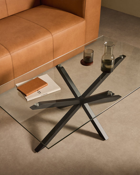 Table basse Argo 130 x 70 cm en verre et pieds noir