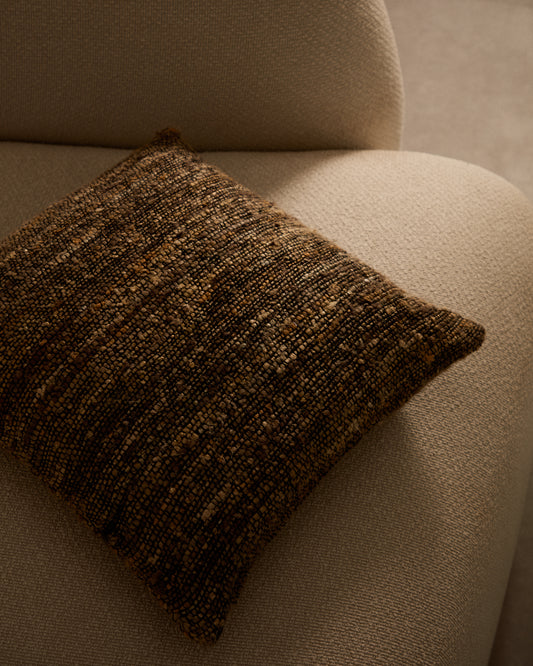 Housse de coussin Yadit en viscose et coton beige 45 x 45 cm