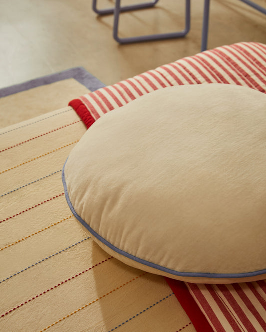 Coussin rond Saya en coton blanc et bleu Ø 40 cm