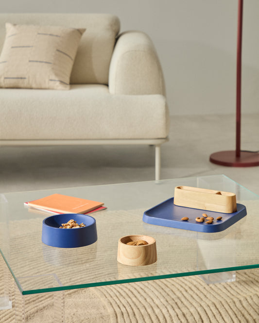 Ensemble Bletz de coupelles à apéritif en bois d’acacia finition naturelle et bleue FSC 100%