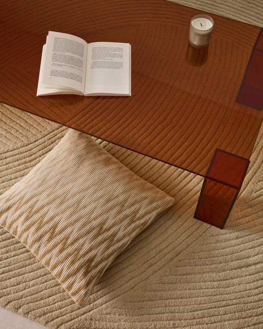 Housse de coussin Sigato en viscose et coton beige et écru 45 x 45 cm