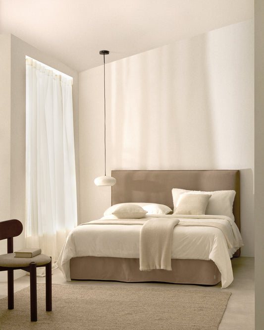 Lit déhoussable Jaira en lin et coton taupe pour matelas de 150 x 190 cm FSC Mix Credit