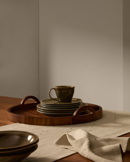 Assiette à dessert Coval en céramique marron