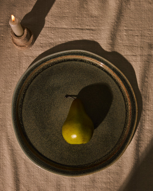 Assiette plate Coval en céramique marron