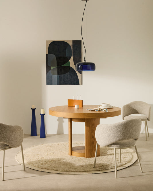 Table ronde extensible Artis en bois et placage de chêne FSC 100 % 120 (170) x 80 cm