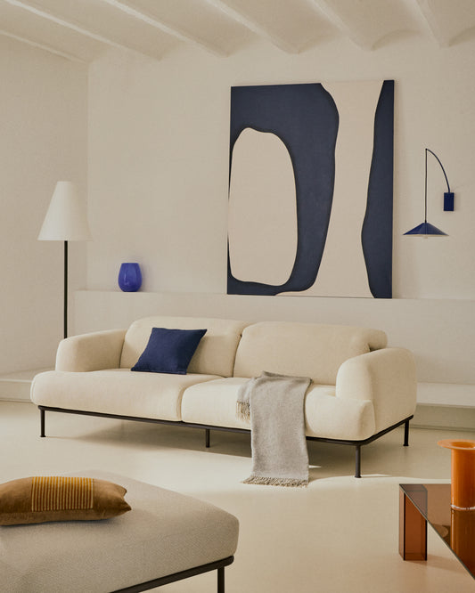 Canapé Aurum 2 places en chenille écrue avec appui-tête inclinable et base en métal gris mat 214 cm FSC Mix Credit