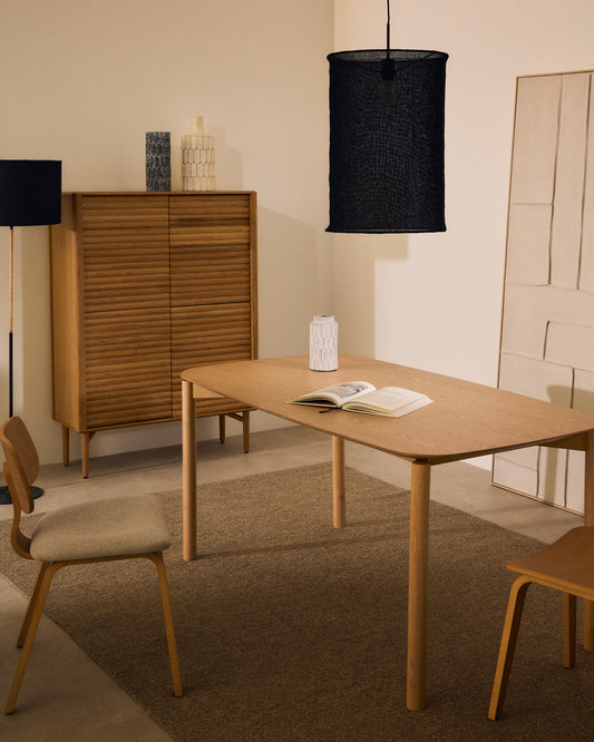 Table Indara en placage de frêne avec finition naturelle 160 x 90 cm