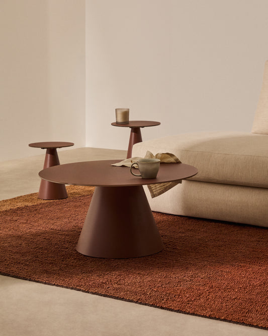 Table basse Wilshire en verre trempé dépoli et acier finition terracotta mat Ø80 cm