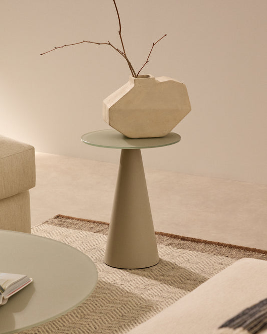 Table d'appoint Wilshire en verre trempé dépoli et acier finition gris mat Ø35 cm