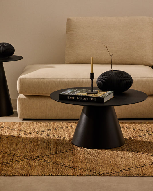 Table basse Wilshire en verre trempé et métal avec finition peinture noir Ø 80 cm