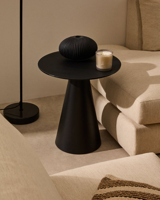 Table d'appoint Wilshire en verre trempé et métal avec finition peinture noir Ø 50 cm