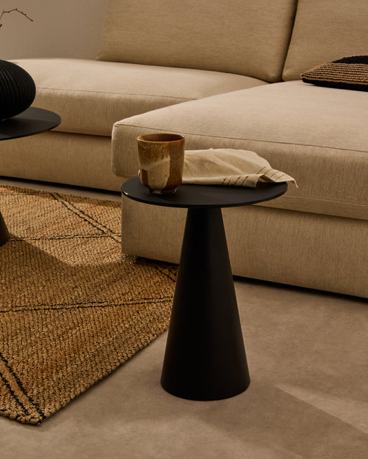 Table d'appoint Wilshire en verre trempé dépoli et acier finition noir mat Ø35 cm