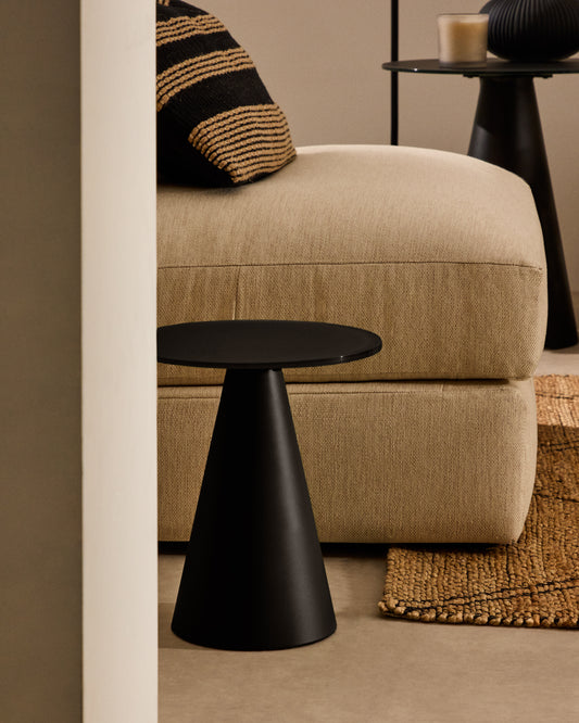 Table d'appoint Wilshire en verre trempé dépoli et acier finition noir mat Ø30 cm