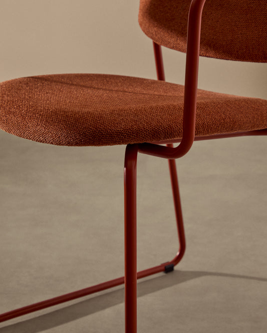 Meli chair with armrests in terracotta chenille with terracotta metal frame FSC Mix Credit