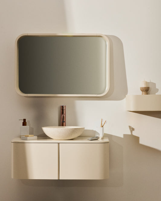 Miroir Salaya en contreplaqué de frêne avec finition laquée beige 90 x 60 cm