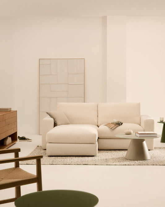 Canapé modulable déhoussable Alea 3 places avec méridienne gauche chenille écrue 220 cm