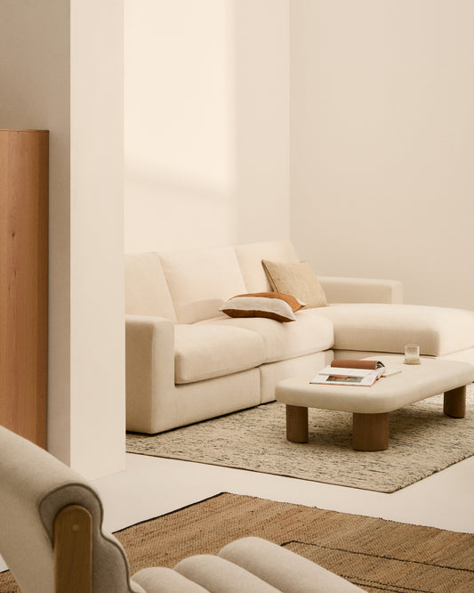 Canapé modulable déhoussable Alea 4 places avec méridienne droite chenille écrue 310 cm