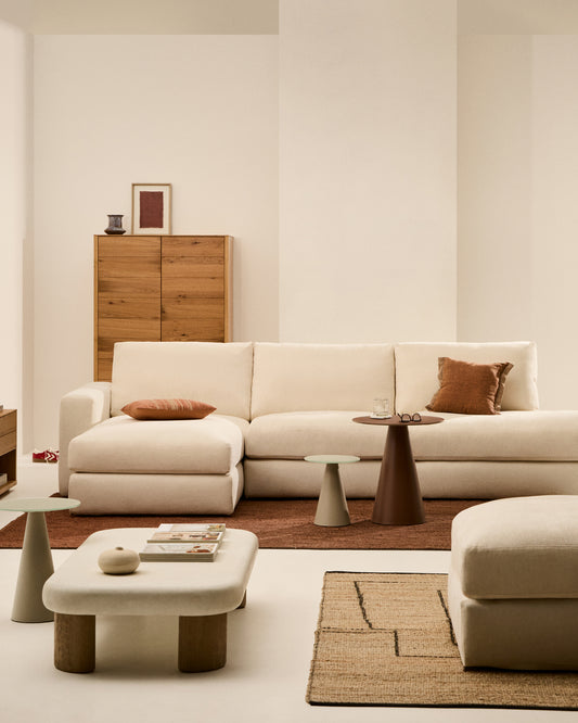 Canapé modulable déhoussable Alea 5 places avec méridienne gauche chenille écrue 340 cm