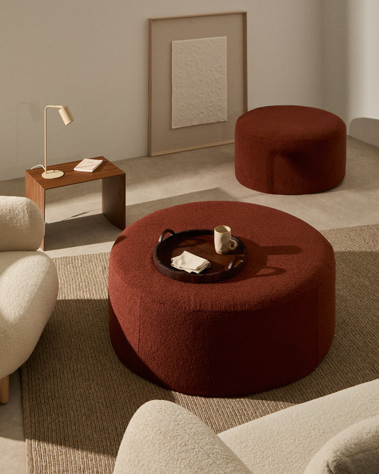 Housse pour repose-pieds Kaeli en bouclette terracotta Ø 90 cm