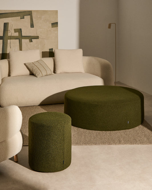 Housse pour repose-pieds Kaeli en bouclette vert Ø 43 cm