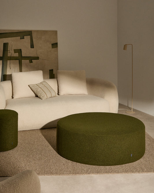 Repose-pieds déhoussable Kaeli en bouclette vert Ø 120 cm
