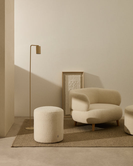 Housse pour repose-pieds Kaeli en bouclette écru Ø 43 cm