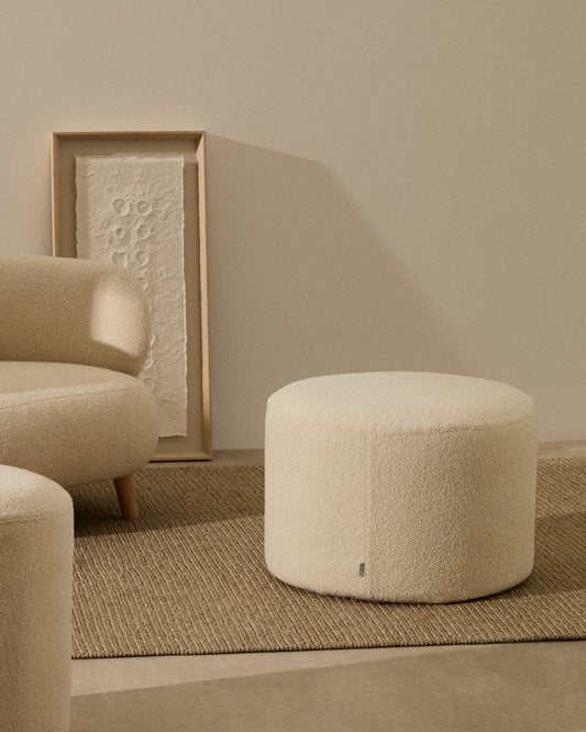 Housse pour repose-pieds Kaeli en bouclette écru Ø 60 cm