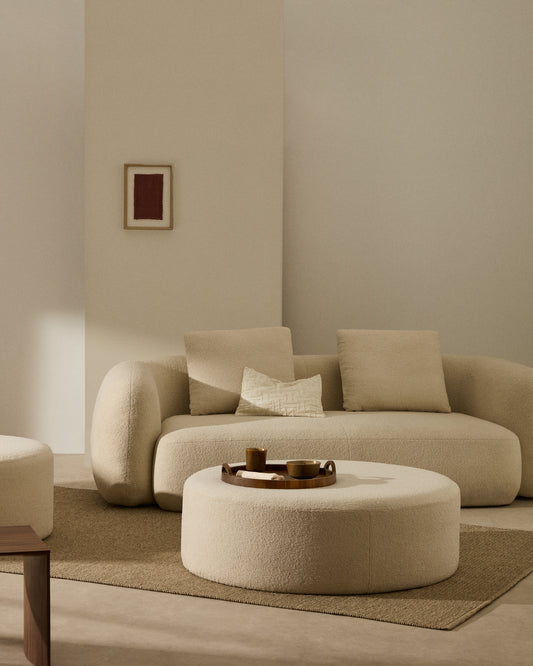 Repose-pieds déhoussable Kaeli en bouclette écru Ø 120 cm