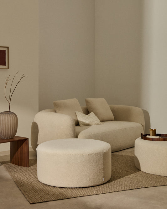 Housse pour repose-pieds Kaeli en bouclette écru Ø 90 cm