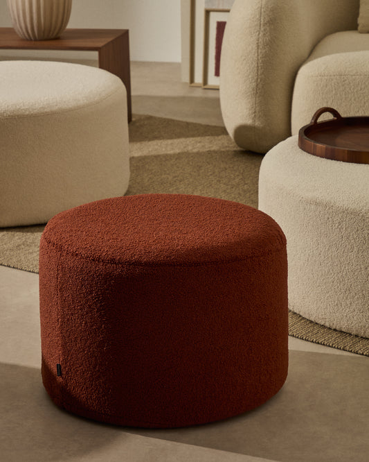 Repose-pieds déhoussable Kaeli en bouclette terracotta Ø 60 cm