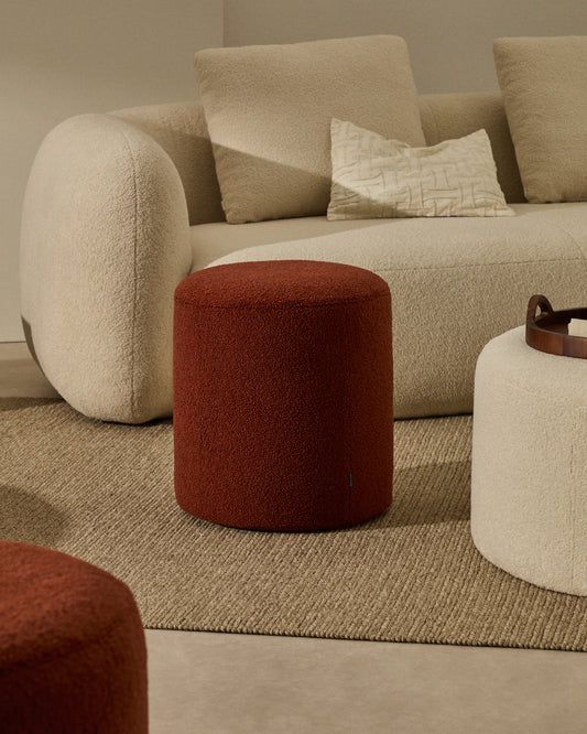 Housse pour repose-pieds Kaeli en bouclette terracotta Ø 43 cm